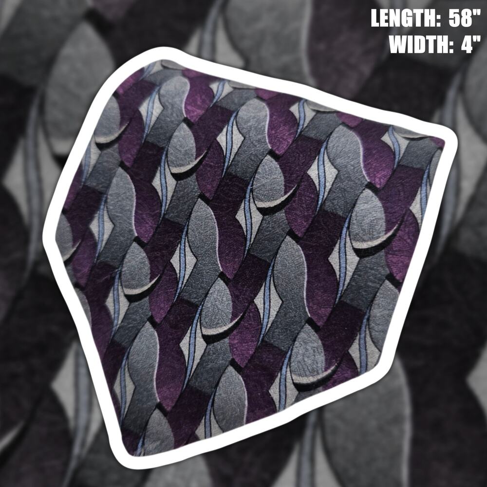 Haggar Black Label Silk Tie Purple Grey Geometric Abstract Woven Luxury 58"